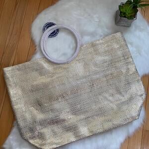 Large Gold Metallic Tote Bag with Round Handles